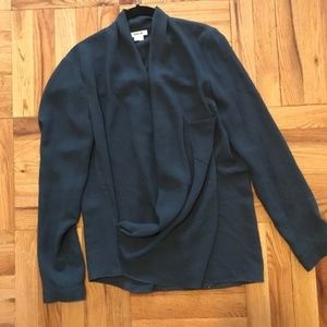 Helmut Lang Ink Blue Sheer Draped Blouse